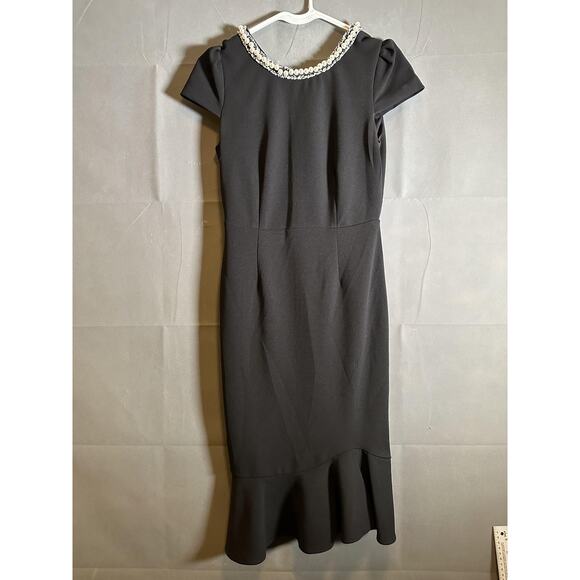 Betsey Johnson Dress Womens 2 Pearl Embellished Sheath Short Sleeve Elegant - Picture 1 of 6